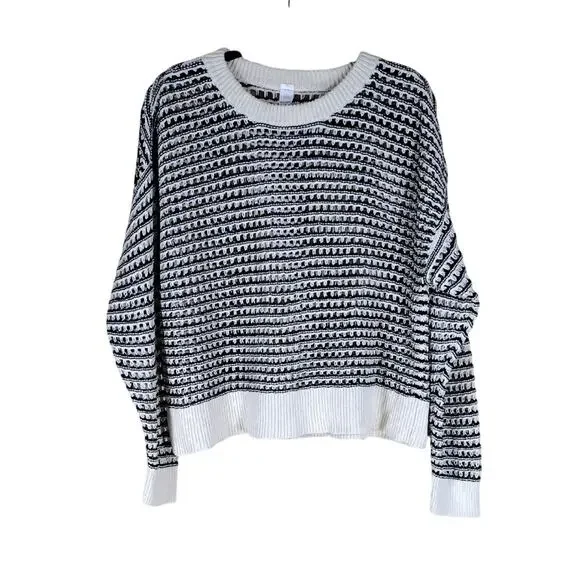 Old Navy Black White Striped Knit Cotton Pullover Patterned Crewneck Sweater - Picture 1 of 11